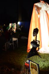 Skeleton representing a woman at altar at Day of the Dead event