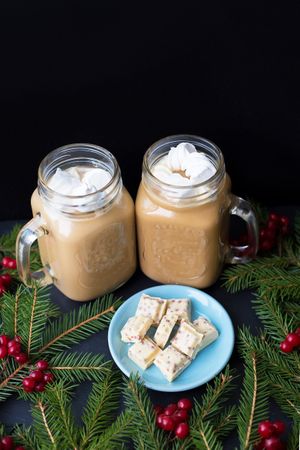 Candies and cocoa with marshmallows