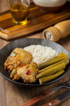 Chicken with okra and rice. Typical Brazilian dish.