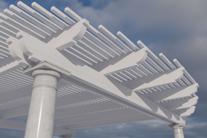 Detail Abstract of A Beautiful Marble and Wood Pergola Patio Cover.