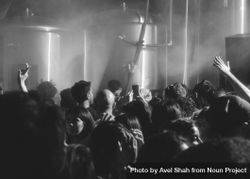 London, England, United Kingdom - Nov 9, 2022: B&W shot of crowd at party in brewery bG1xv5