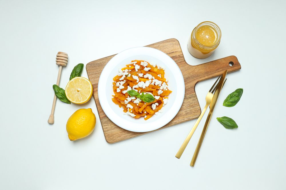 Concept of tasty homemade dish - baked pumpkin