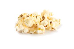 Popcorn pile isolated on blank background, close up