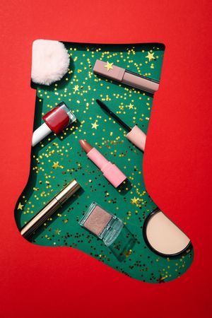 Concept of cosmetics, winter cosmetics, top view