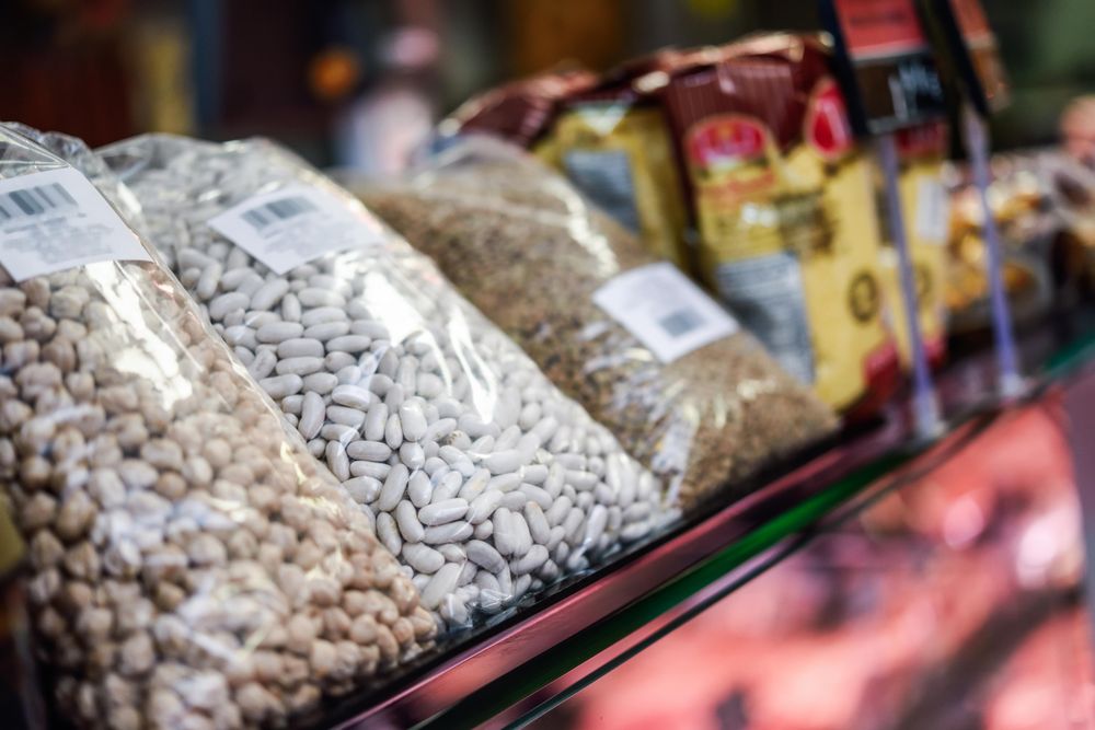 Bag of dry beans on counter
