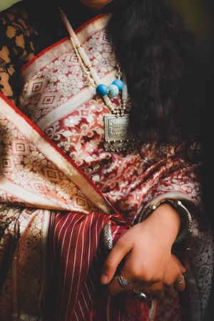Close-up shot of woman wearing sari