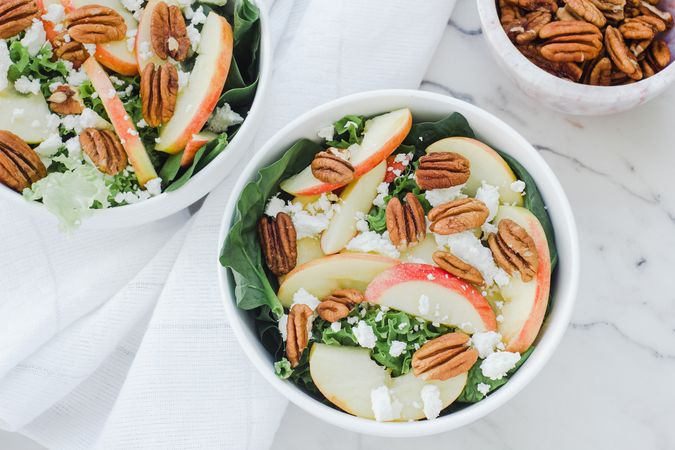 Served apple salad with pecan