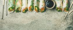 Healthy Asian cuisine displayed on concrete table