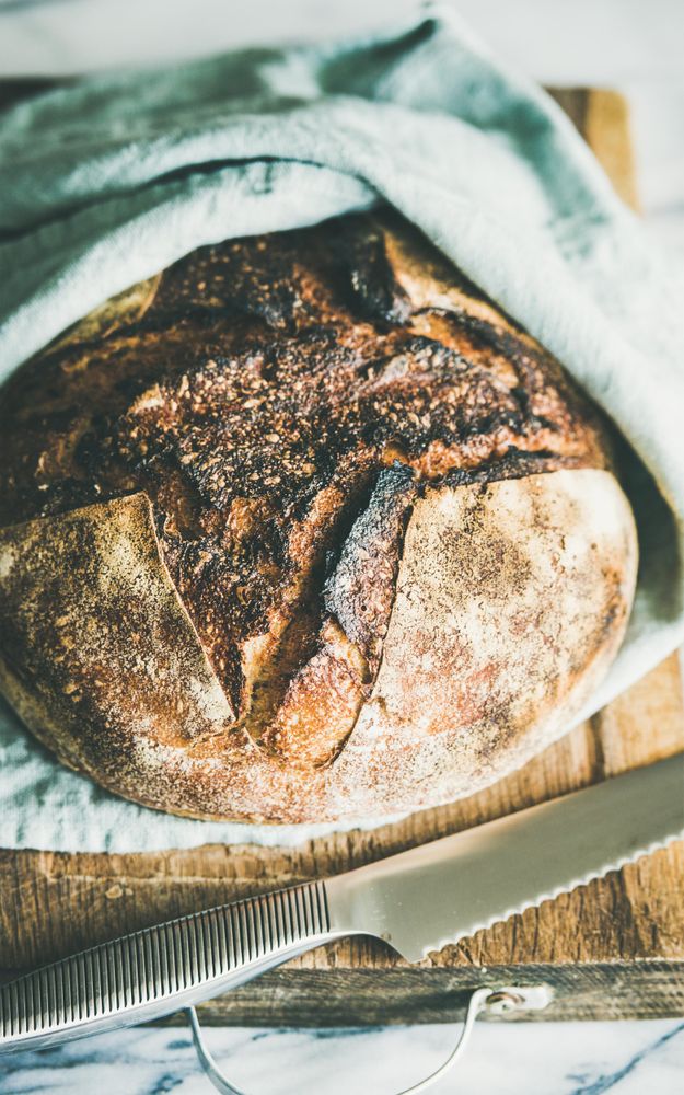 Close up of homemade warm bread out of the oven