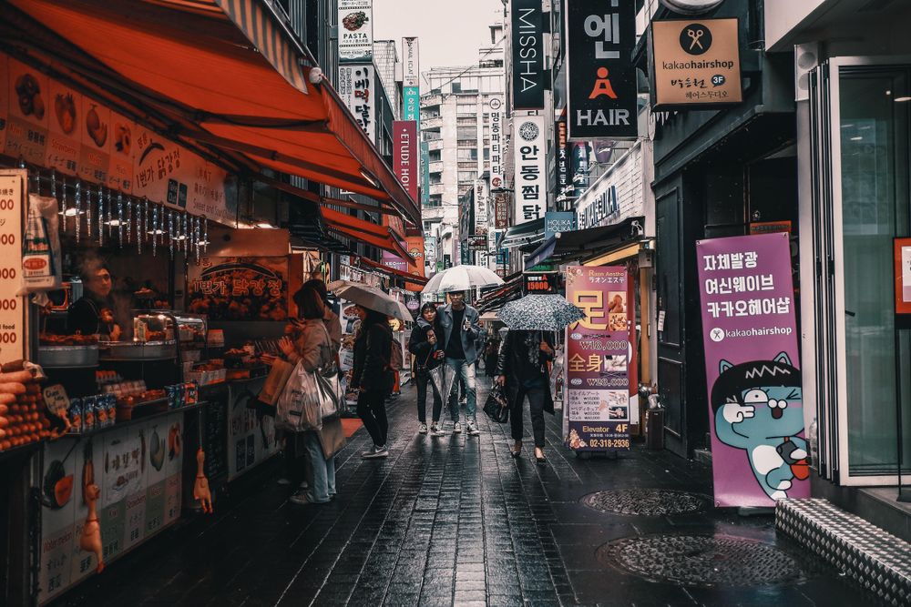 People walking on Chinese street