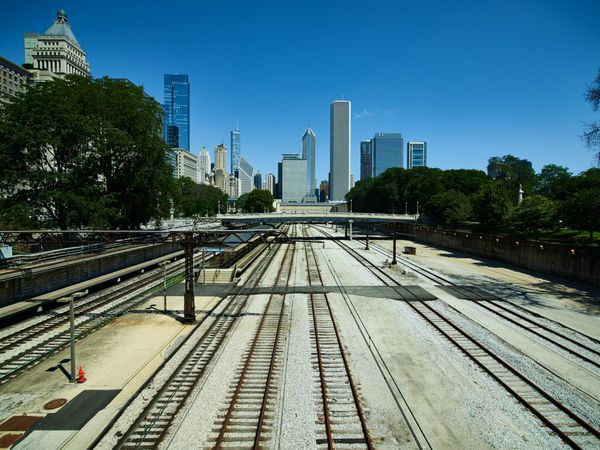 Railroad tracks leading to downtown Chicago