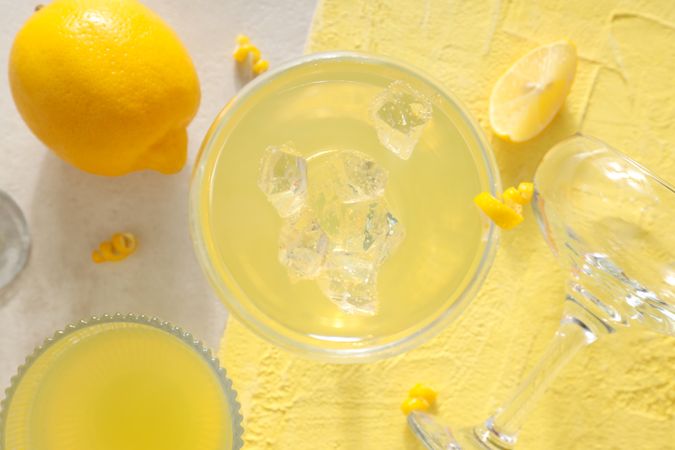 Concept of tasty drink, Limoncello, top view