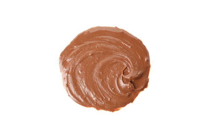 Melted chocolate isolated on blank background, top view