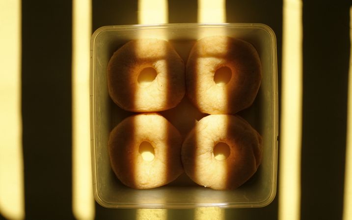 Top view of donuts with dramatic lighting