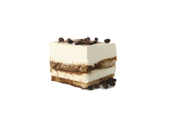 Sweet tiramisu isolated on blank background. Tasty dessert