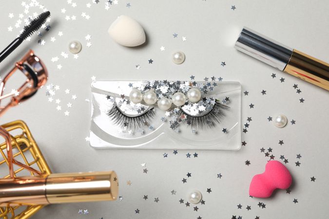 False eyelashes, concept of different makeup accessories
