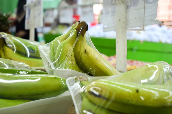 Banana pack wrapped and for sale in grocery store
