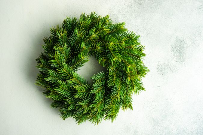 Christmas wreath on marble counter
