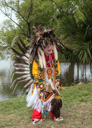 Donovan Anderson, in traditional dress at the Celebrations of Traditions Pow Wow, San Antonio, Texas