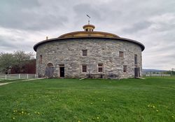 The 1826 round stone barn at Hancock Shaker Village in Hancock, Massachusetts