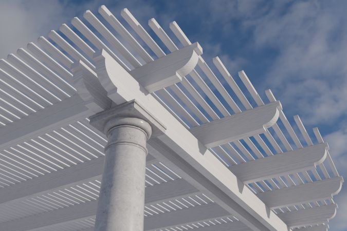 Detail Abstract of A Beautiful Marble and Wood Pergola Patio Cover.