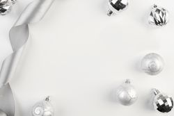Beautiful silver Christmas decor with copy space