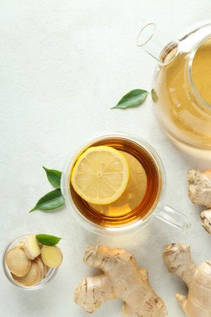 Cold treatment, healthcare concept - tea with ginger