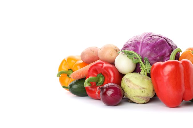 Composition with ripe vegetables isolated on plain background