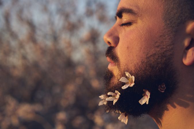 Man with flowers in beard