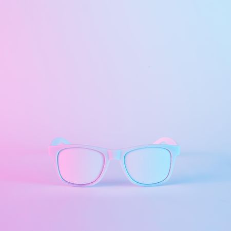 Sunglasses in vibrant bold gradient purple and blue holographic colors