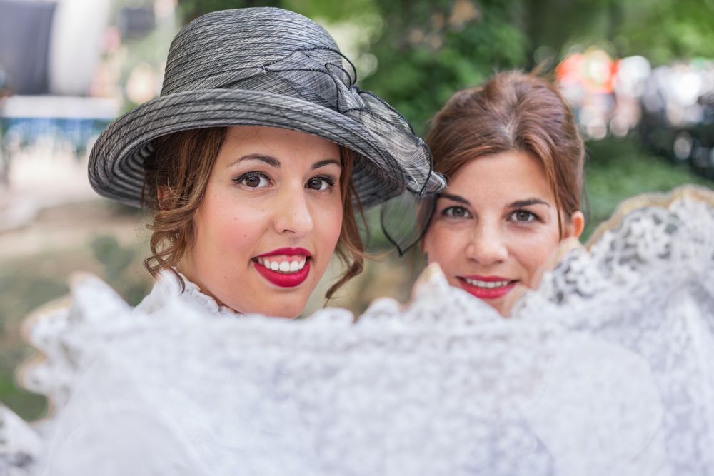 Old fashioned women talking in park