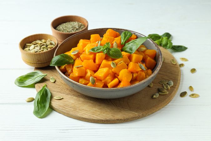 Concept of tasty homemade dish - baked pumpkin
