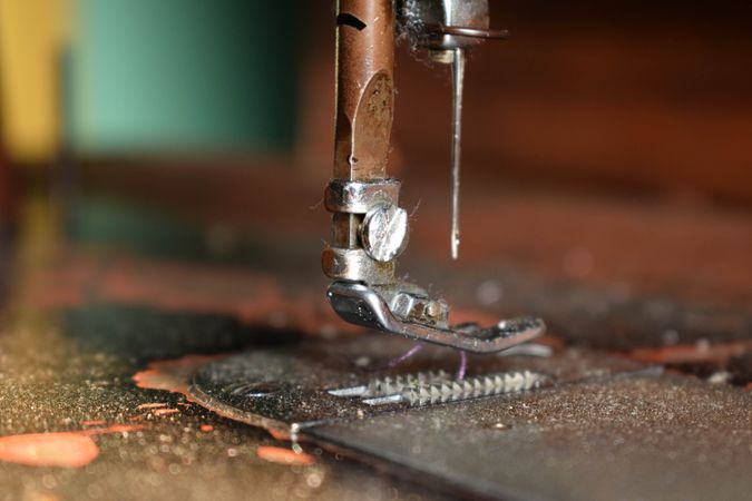 Close up of metallic sewing machine