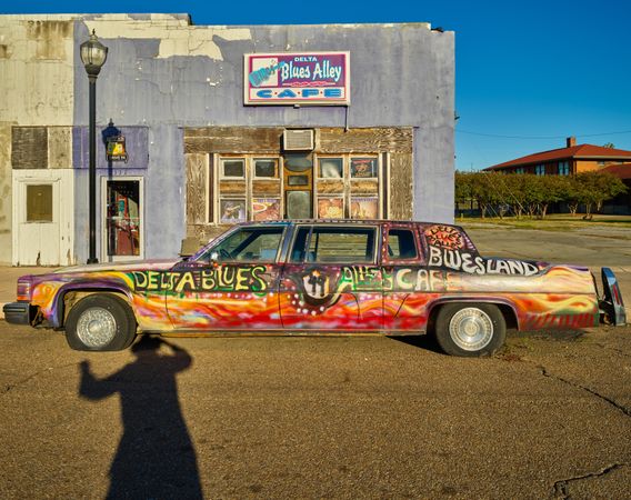 Painted vintage car from the days of oversized, Clarksdale, Mississippi