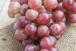 closeup of red grape on natural sackcloth