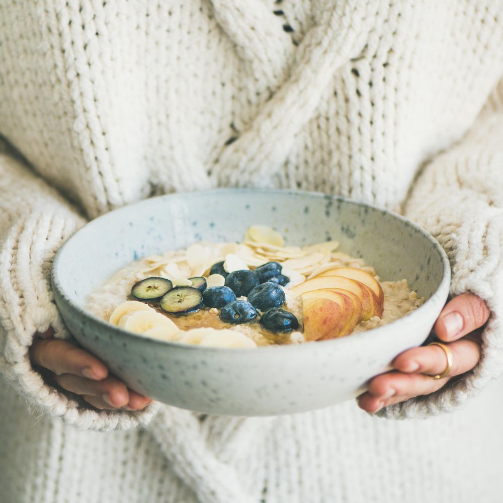 Healthy winter breakfast in bed