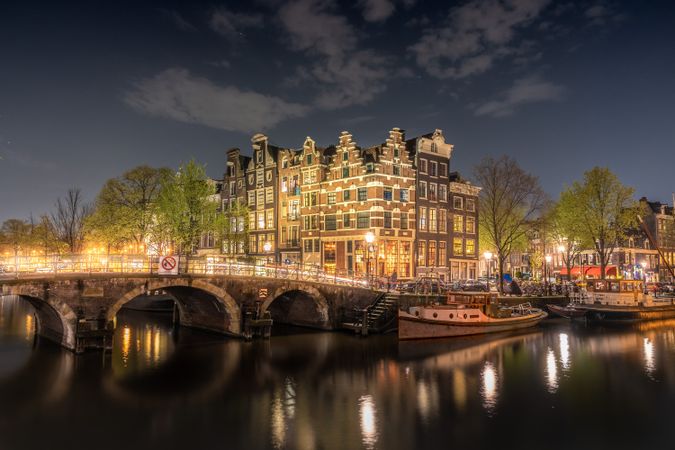 City canal at night