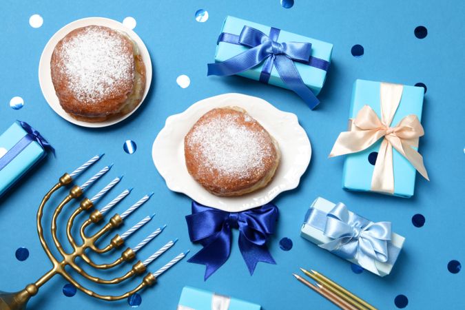 Concept of Jewish holiday, Hanukkah, top view