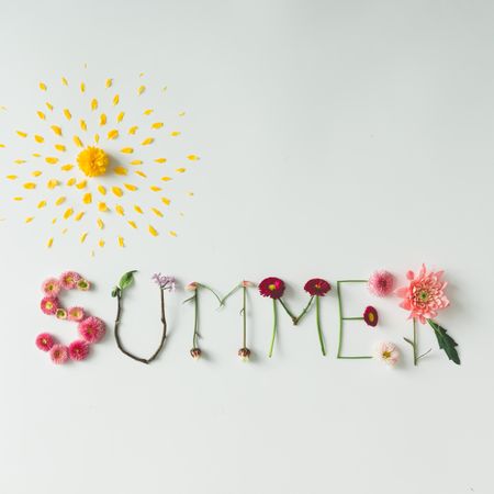 Word "SUMMER" made of flowers on bright background