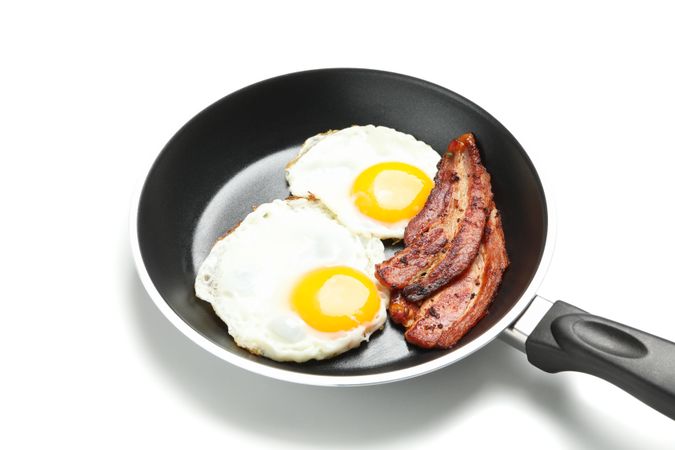 Eggs and bacon in frying pan