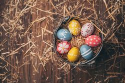 Set of Easter eggs on straw