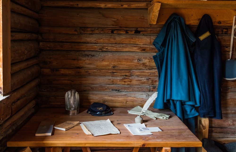 A reconstructed 1865 military post located at a North Platte River, Casper, Wyoming
