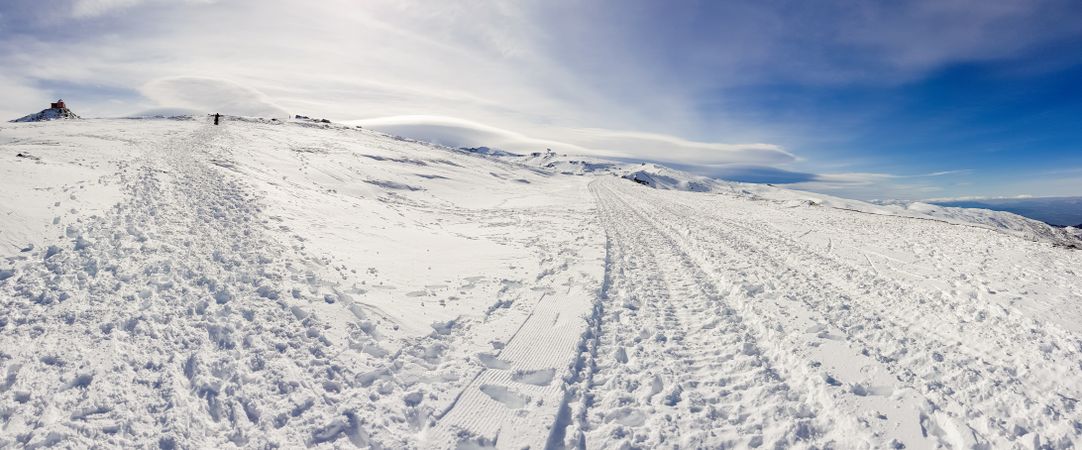Snowy trails in Sierra Nevada ski resort