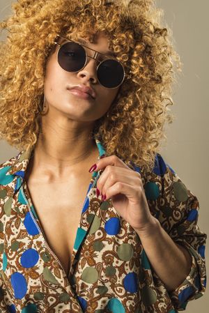 Retro woman with curly hair