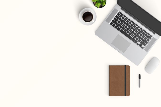 Modern workspace with  copy space on color background
