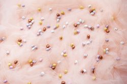 Easter mini eggs on pink background