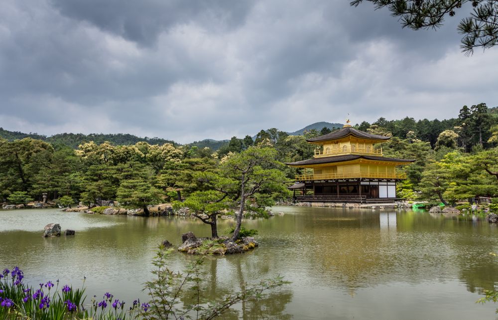 Beautiful zen park on cloudy day