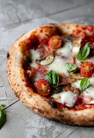 Close up of tasty summer pizza