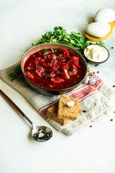 Homemade Ukrainian beetroot soup borscht