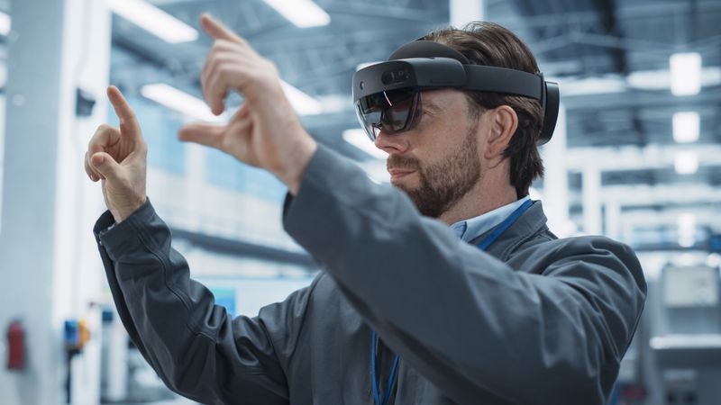 Man working in lab wearing goggles